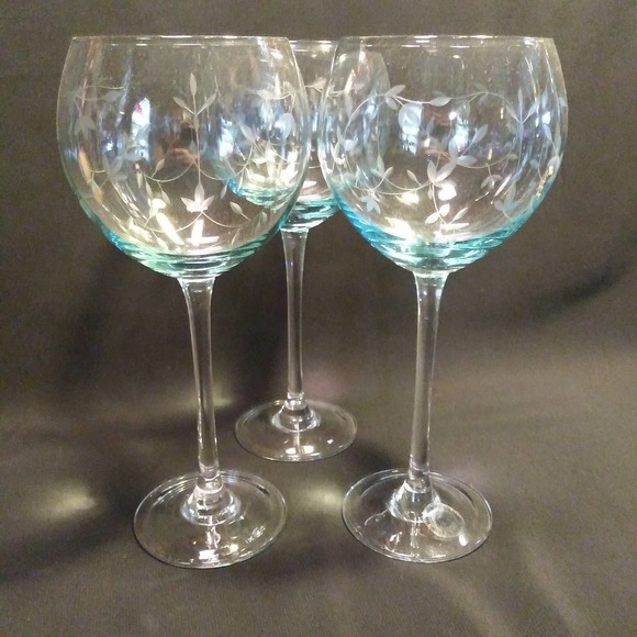 3 Lenox Heather Blue Balloon Crystal Wine Glasses - Picture 3 of 15